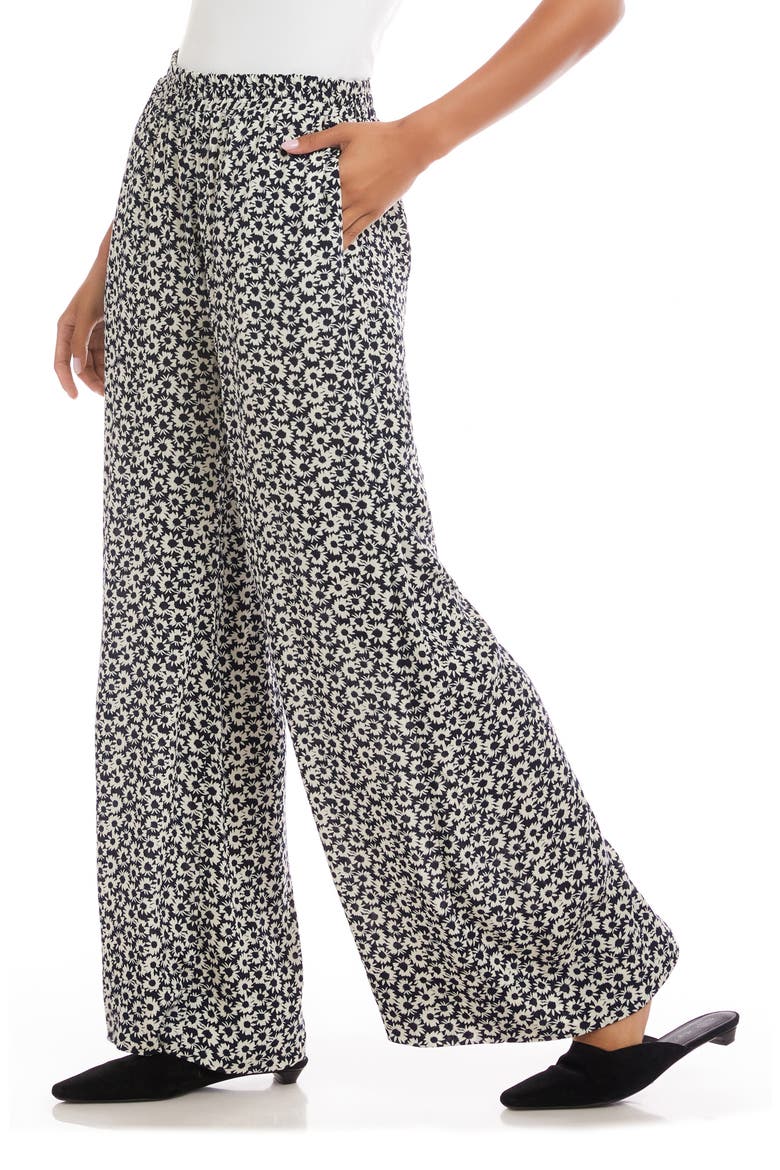 Daisy Print High Waist Wide Leg Crepe Pull-On Pants, Alternate, color, PRINT