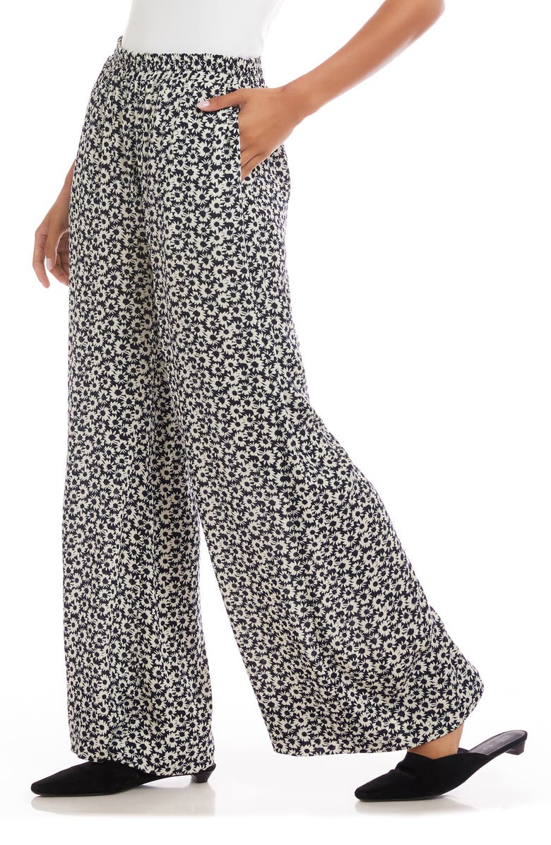 Karen Kane Daisy Print High Waist Wide Leg Crepe Pull-On Pants, Alternate, color, Print