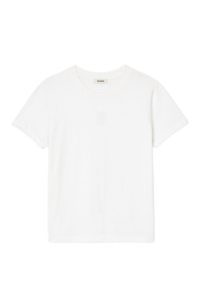 SANDRO Cotton T-shirt with embroidery, Alternate, color, White
