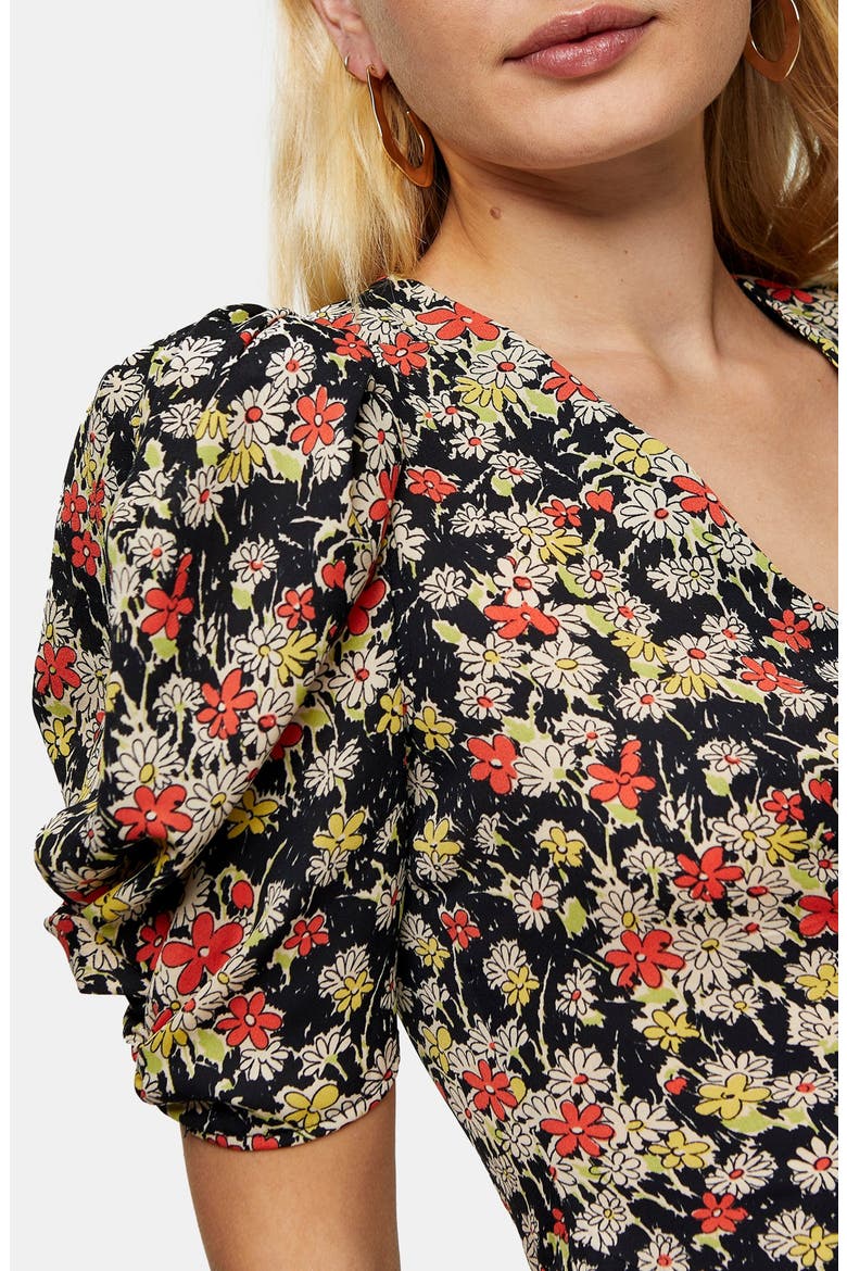Grunge Floral Print Midi A-Line Dress, Alternate, color, BLACK MULTI