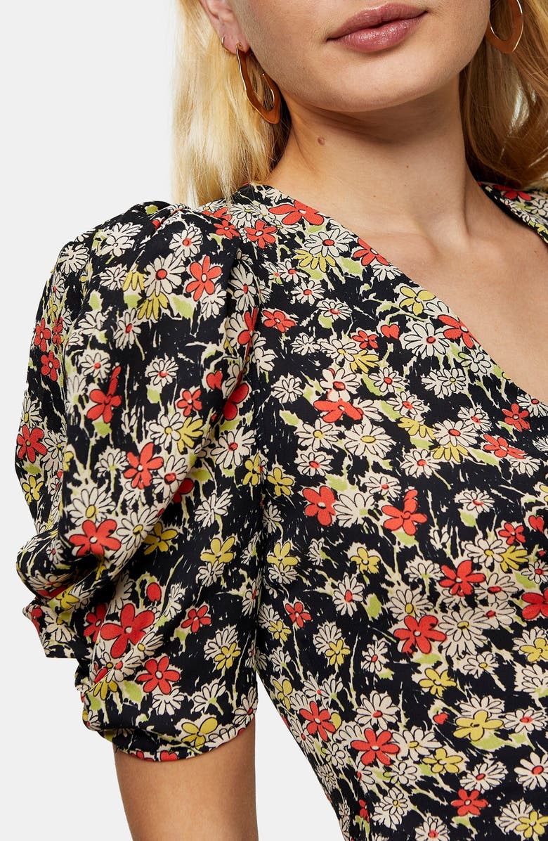 Topshop Grunge Floral Print Midi A-Line Dress, Alternate, color,