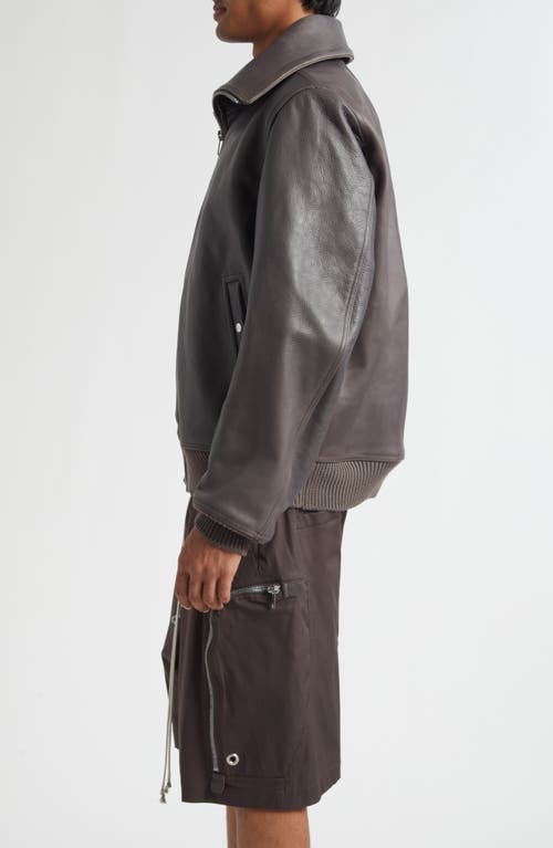 Rick Owens Blixa Dracucollar Leather Bomber Jacket In Brown