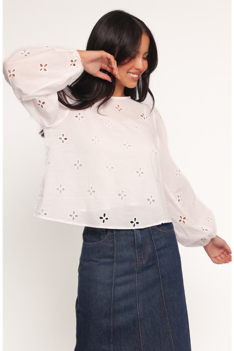 Aggie Embroidered Eyelet Balloon Sleeve Top, Alternate, color, WHITE