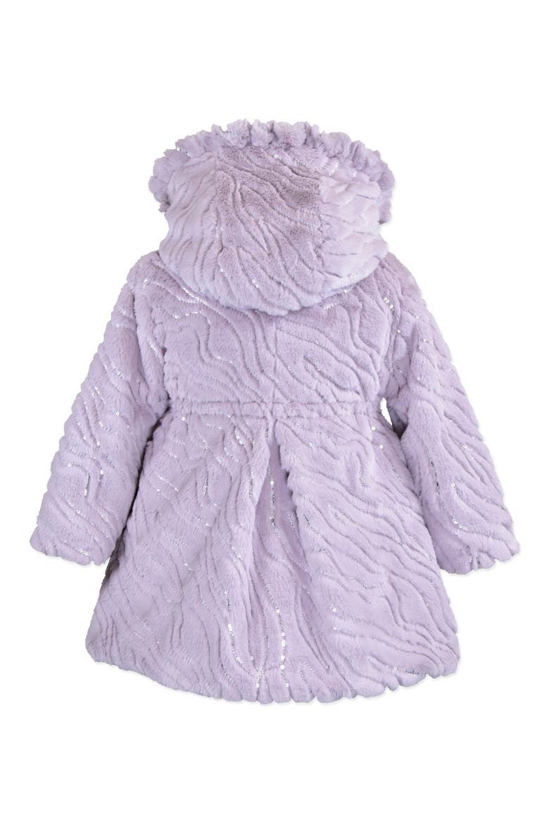 Faux Fur Ruffle Hooded Bow Coat, Alternate, color, PURPLE RAIN