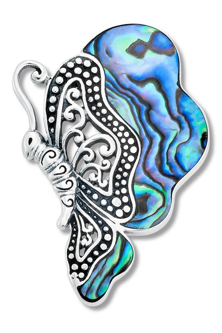 Sterling Silver Abalone Butterfly Pendant, Main, color, GREEN AND BLUE