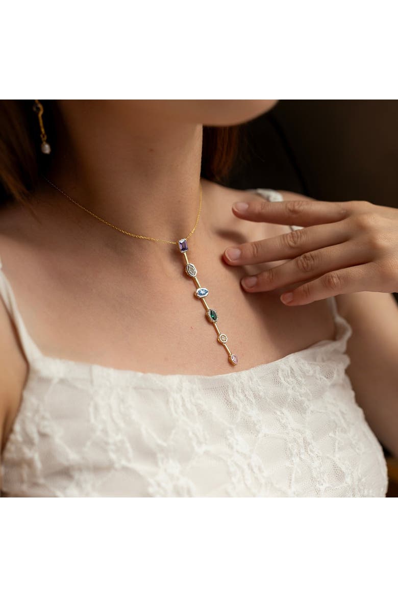 Kaleidoscope Y Lariat Sterling Silver Drop Necklace, Alternate, color, Gold