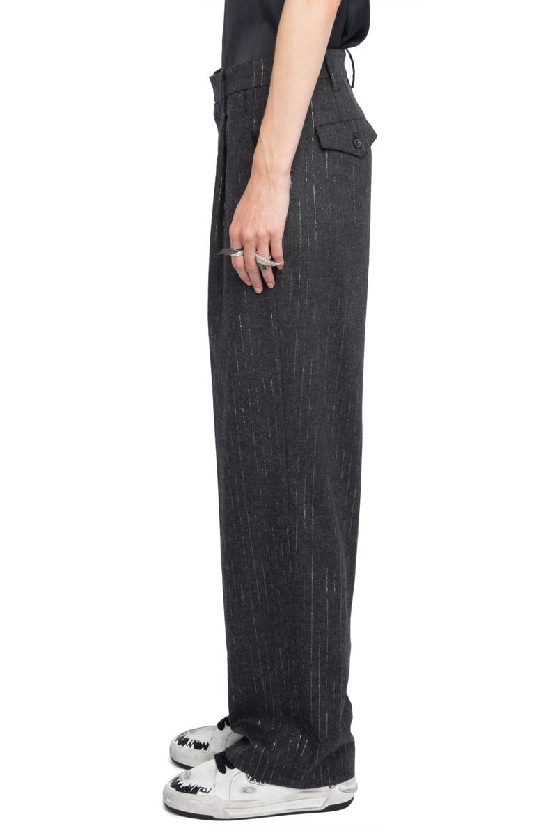 Zadig & Voltaire Puros Flanelle Metallic Pinstripe Pleated Trousers, Alternate, color, Anthracite