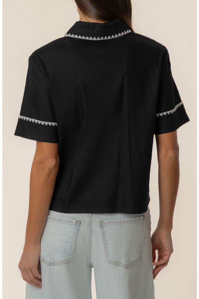 Marisol Linen Blend Button-Up Shirt, Alternate, color, BLACK/ WHITE