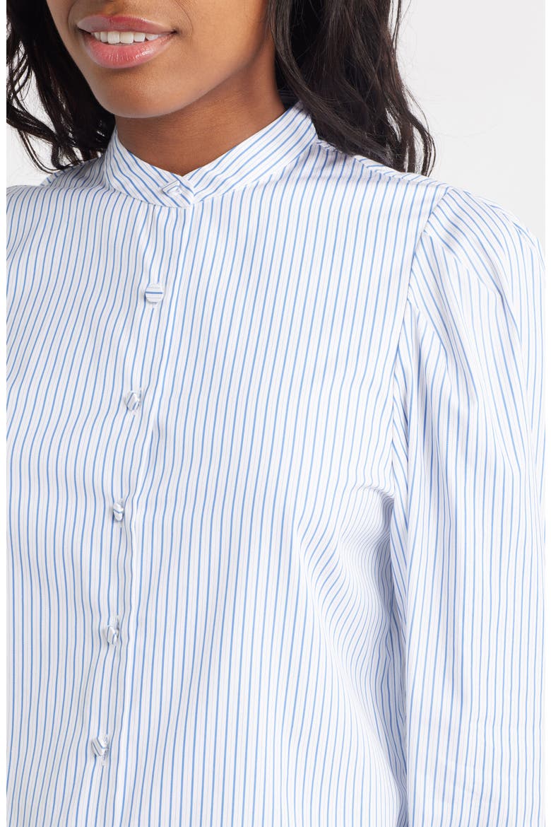 Paulina Stripe Cotton Poplin Band Collar Button-Up Shirt, Alternate, color, HYDRANGEA