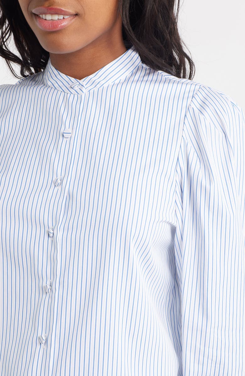 Paulina Stripe Cotton Poplin Band Collar Button-Up Shirt