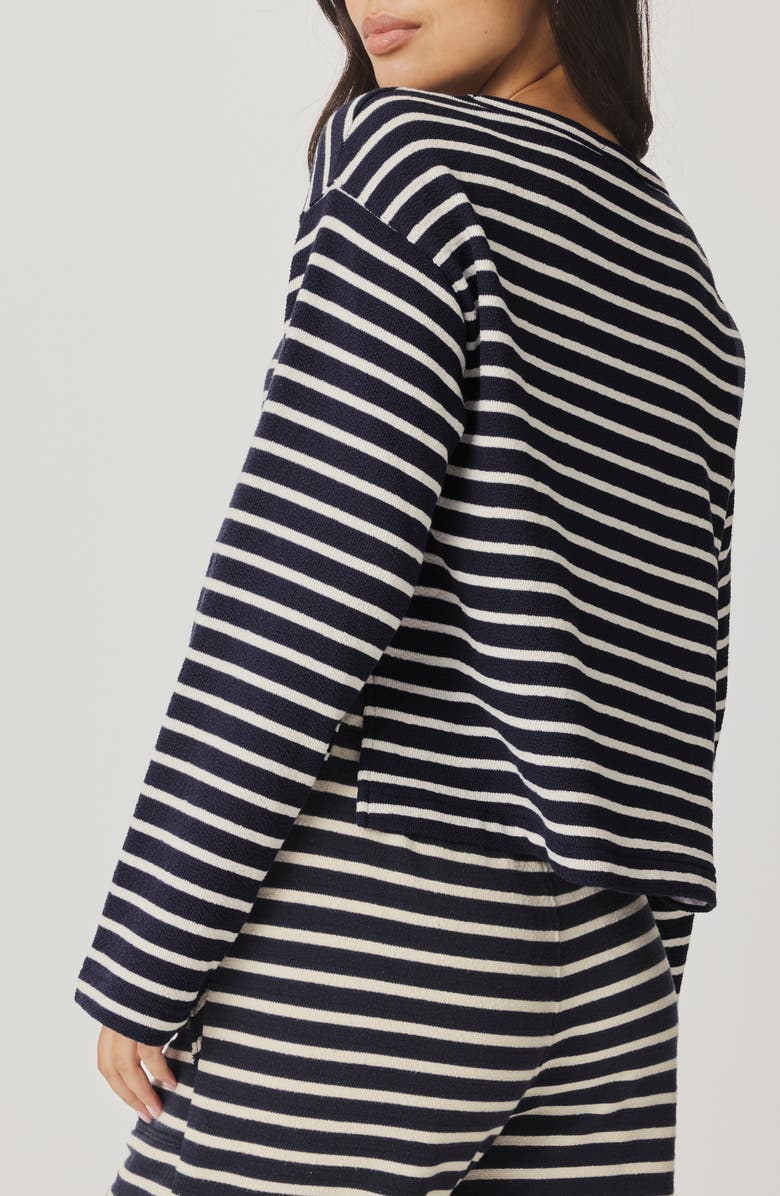 Splendid Livie Stripe Sweatshirt, Alternate, color, Navy Blue/ Moonstone