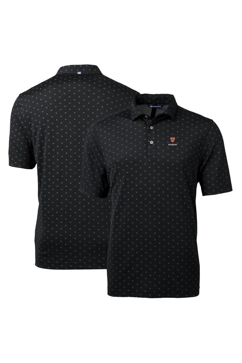 Men's Cutter & Buck Black Harvard Crimson Big & Tall Virtue Eco Pique Tile Print Recycled Polo, Main, color, Black
