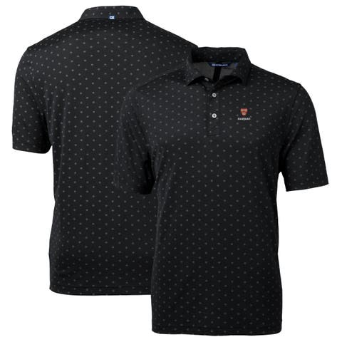 Men's Cutter & Buck Black Harvard Crimson Big & Tall Virtue Eco Pique Tile Print Recycled Polo