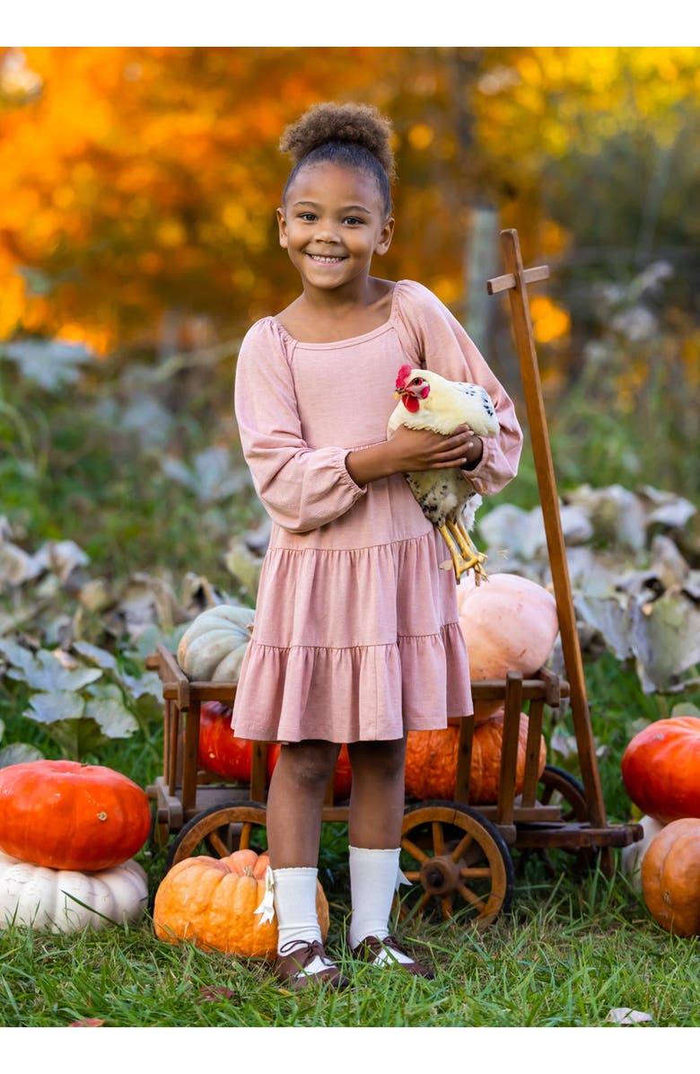 Mabel + Honey Mabel and Honey Flower Mae Pink Tiered Long-Sleeve Dress with Back Bow, Girls' Sizes 4-6X., Alternate, color, Pink