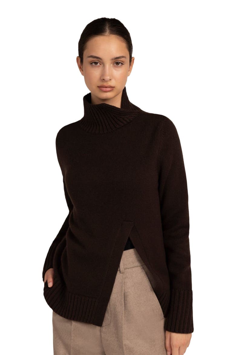 Cut-Out Cashmere Turtleneck, Alternate, color, wren