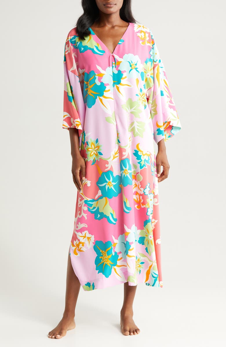 Natori Marabella Floral Caftan, Main, color, Pink/ Green