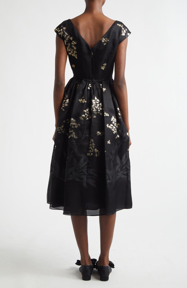 Erdem Floral Brocade Cap Sleeve Midi Dress, Alternate, color, Black