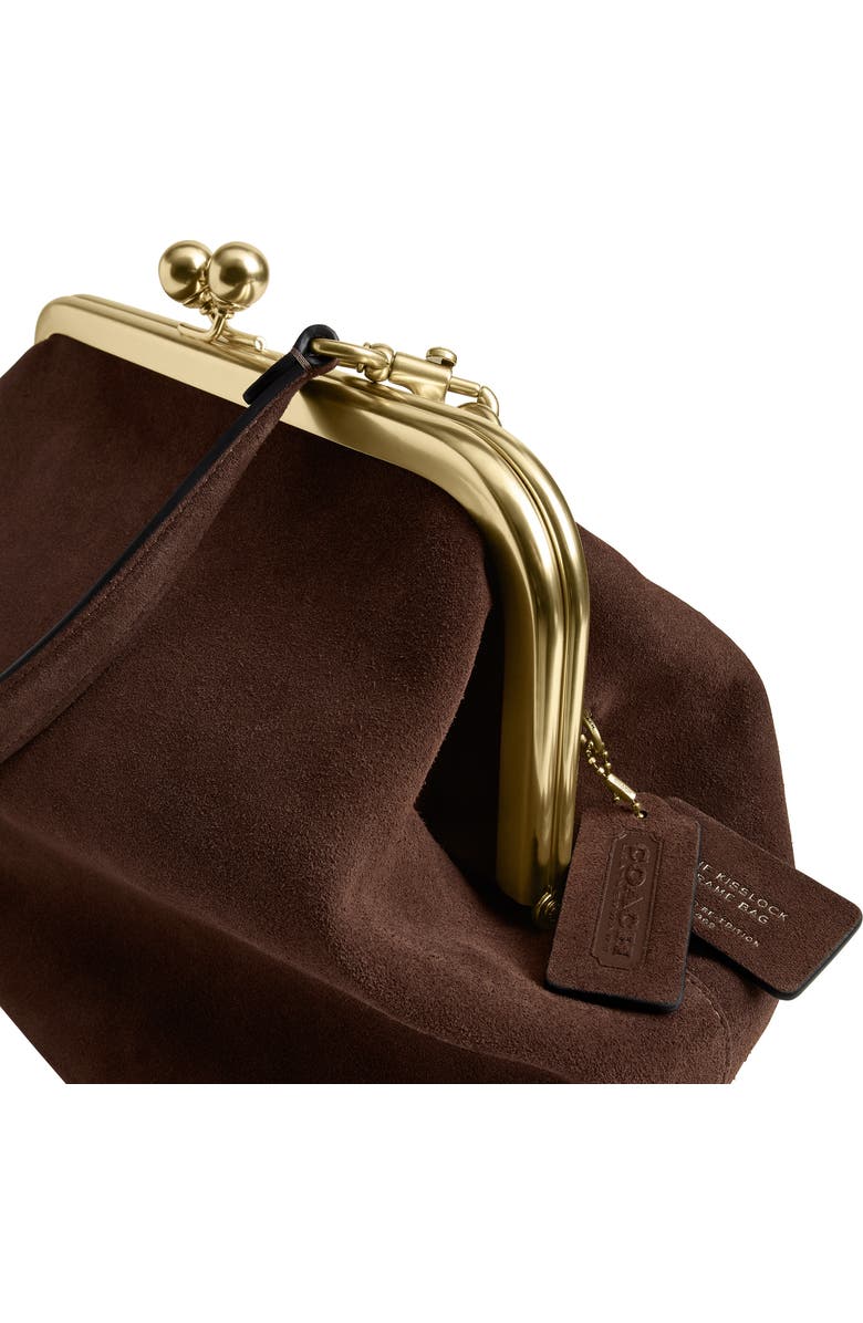 COACH Kiss-lock Frame 27 Suede Clutch, Alternate, color, Dark Chocolate
