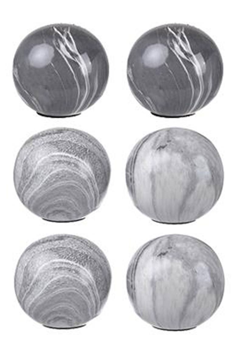 Set of 6 Marbleized Ball Accents, Main, color, GRAY