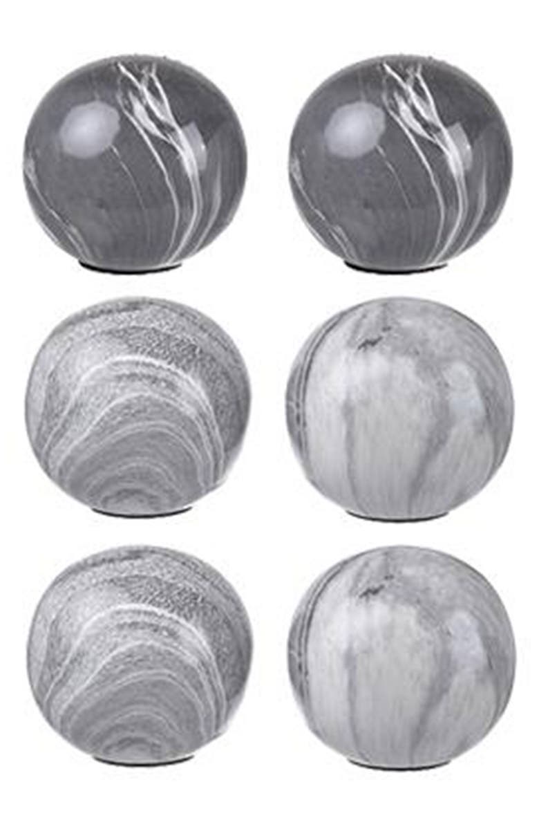 A & B Home Set of 6 Marbleized Ball Accents, Main, color, Gray