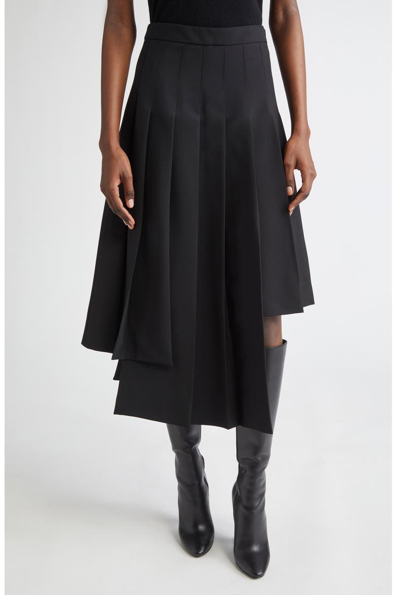 Asymmetric Pleat Wool Skirt, Main, color, BLACK