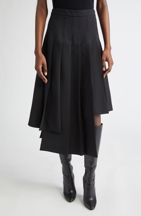 Asymmetric Pleat Wool Skirt