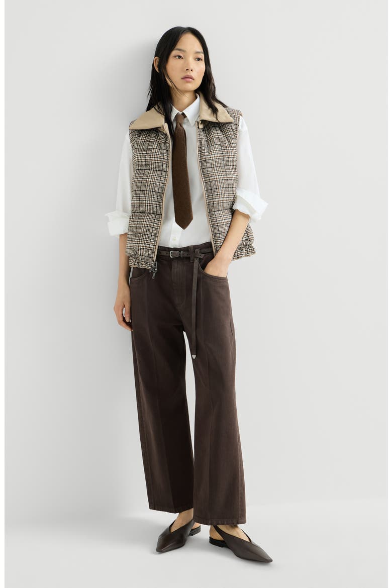 Dyed denim contemporary square trousers with monili, Alternate, color, Pine Cone Brown