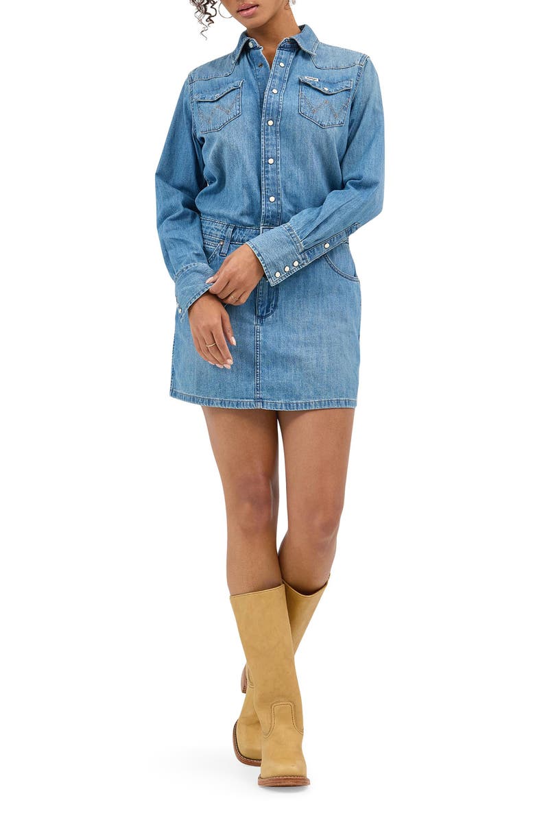 Wrangler Long Sleeve Denim Minidress, Main, color, Ultra Marine