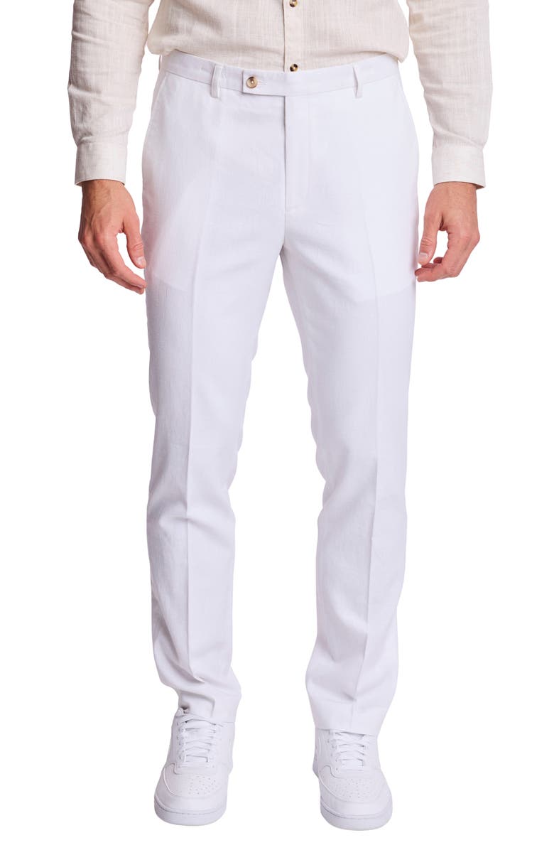 PAISLEY & GRAY Downing Slim Fit Linen Blend Dress Pants, Main, color, White Lotus Linen