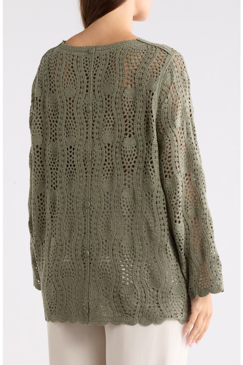 Long Sleeve Pointelle Sweater, Alternate, color, SAGE MOSS