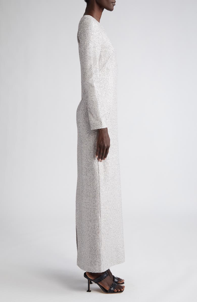 St. John Evening V-Neck Long Sleeve Sequin Column Gown, Alternate, color, 