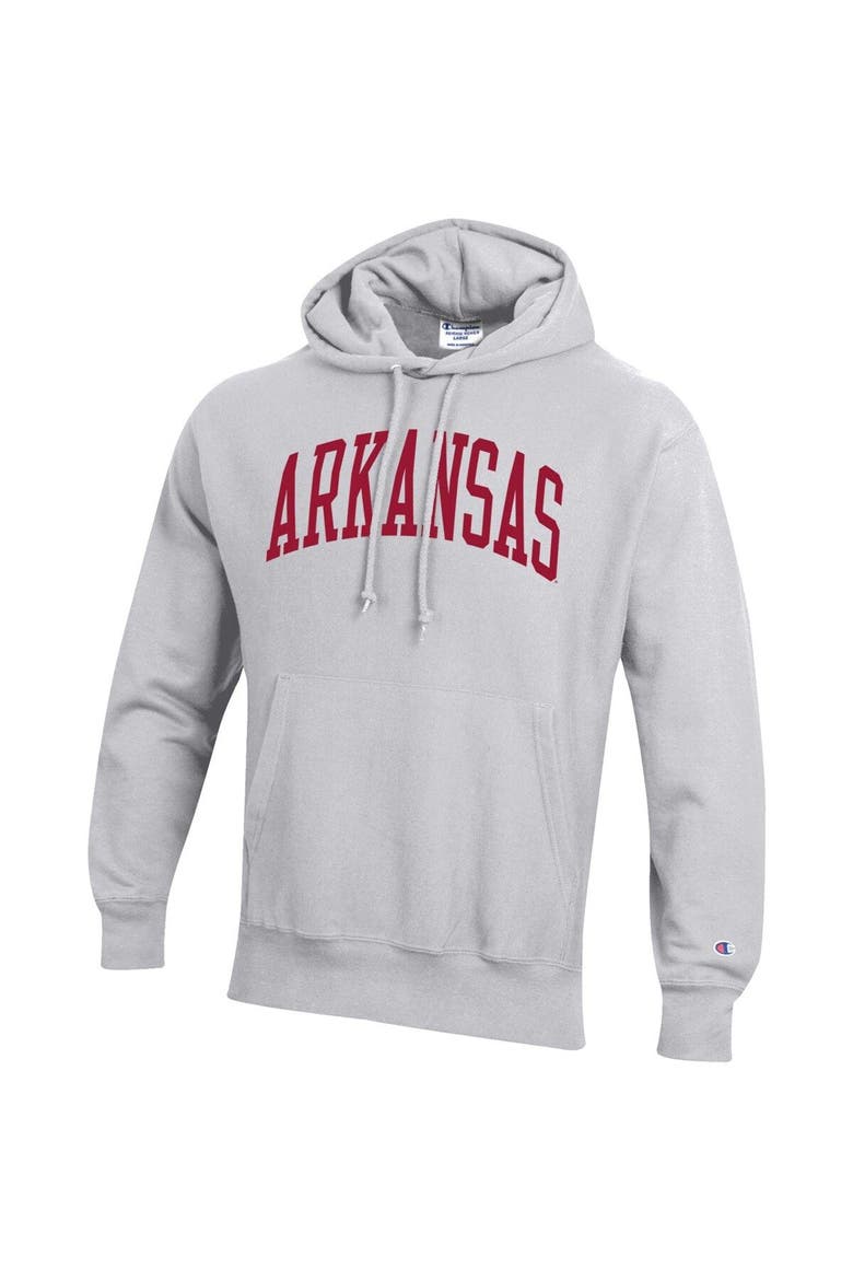 Men's Champion Heathered Gray Arkansas Razorbacks Team Arch Reverse Weave Pullover Hoodie, Alternate, color, Heather Gray
