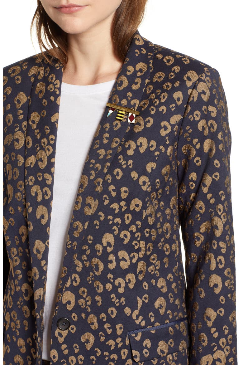 Stretch Jacquard Tailored Blazer, Alternate, color, NAVY W/ GOLD LEOPARD PRINT