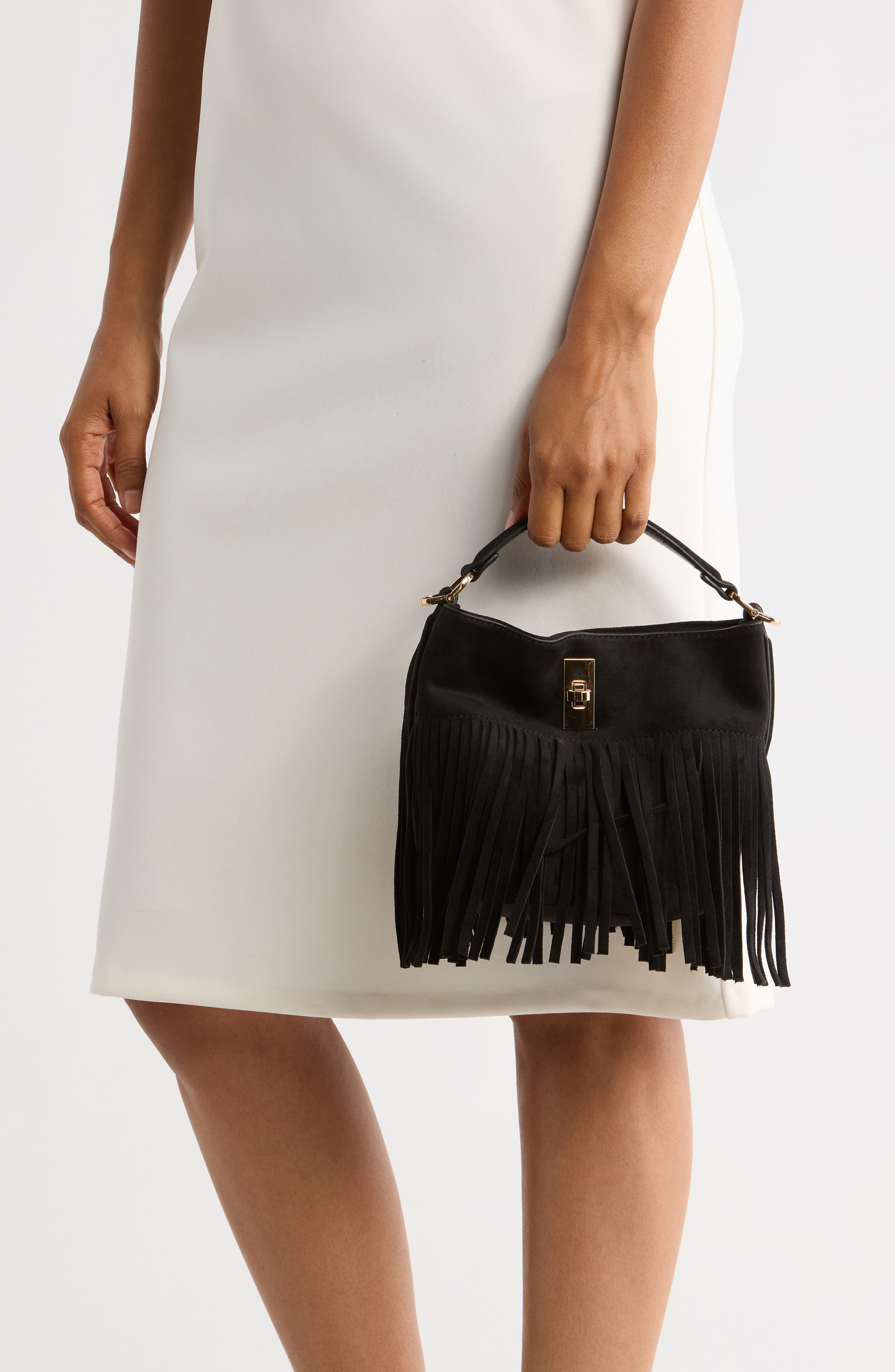 URBAN EXPRESSIONS HANDBAGS Fringed Crossbody Bag, Alternate, color, Black