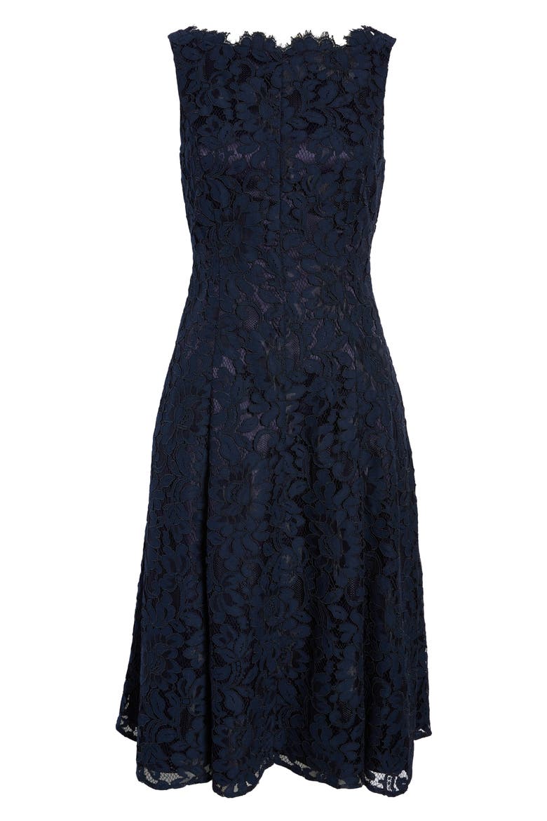 Lace Fit & Flare Midi Dress, Alternate, color, NVY