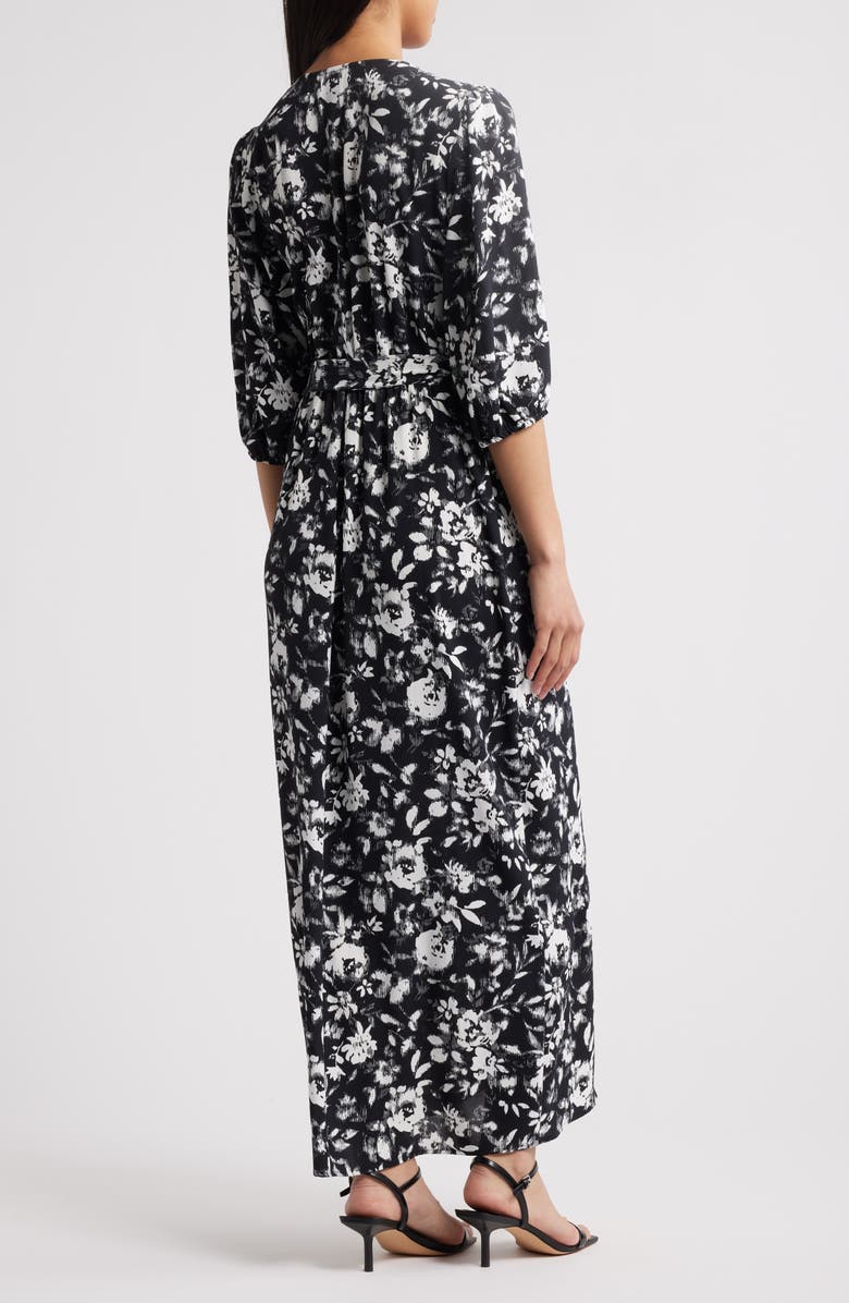 Connected Apparel Puff Sleeve Faux Wrap Maxi Dress, Alternate, color, Black