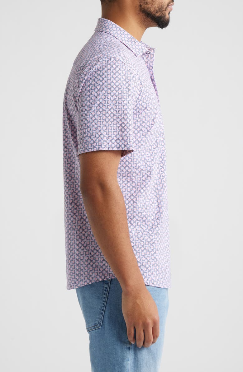 Johnston & Murphy XC+<sup>™</sup> Motion Medallion Print Short-Sleeve Performance Knit Button-Up Shirt, Alternate, color, Pink Medallion