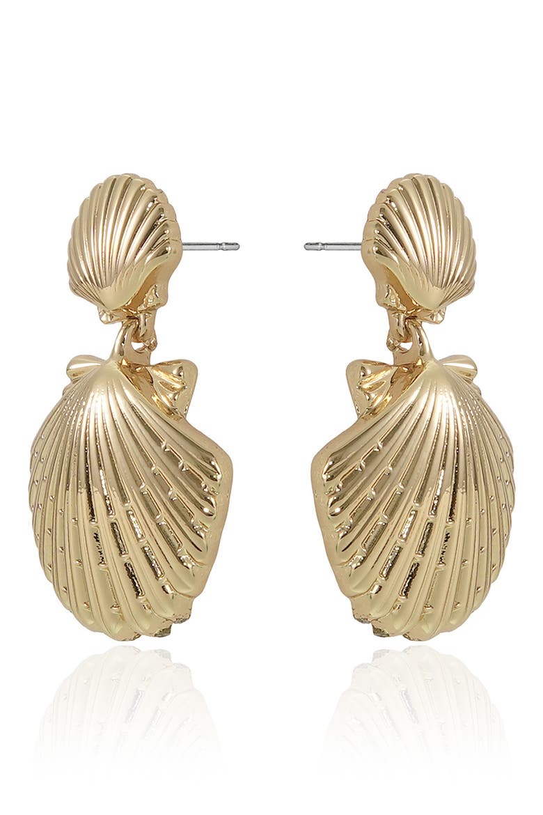 Double Scallop Shell Drop Earrings, Alternate, color, GOLD
