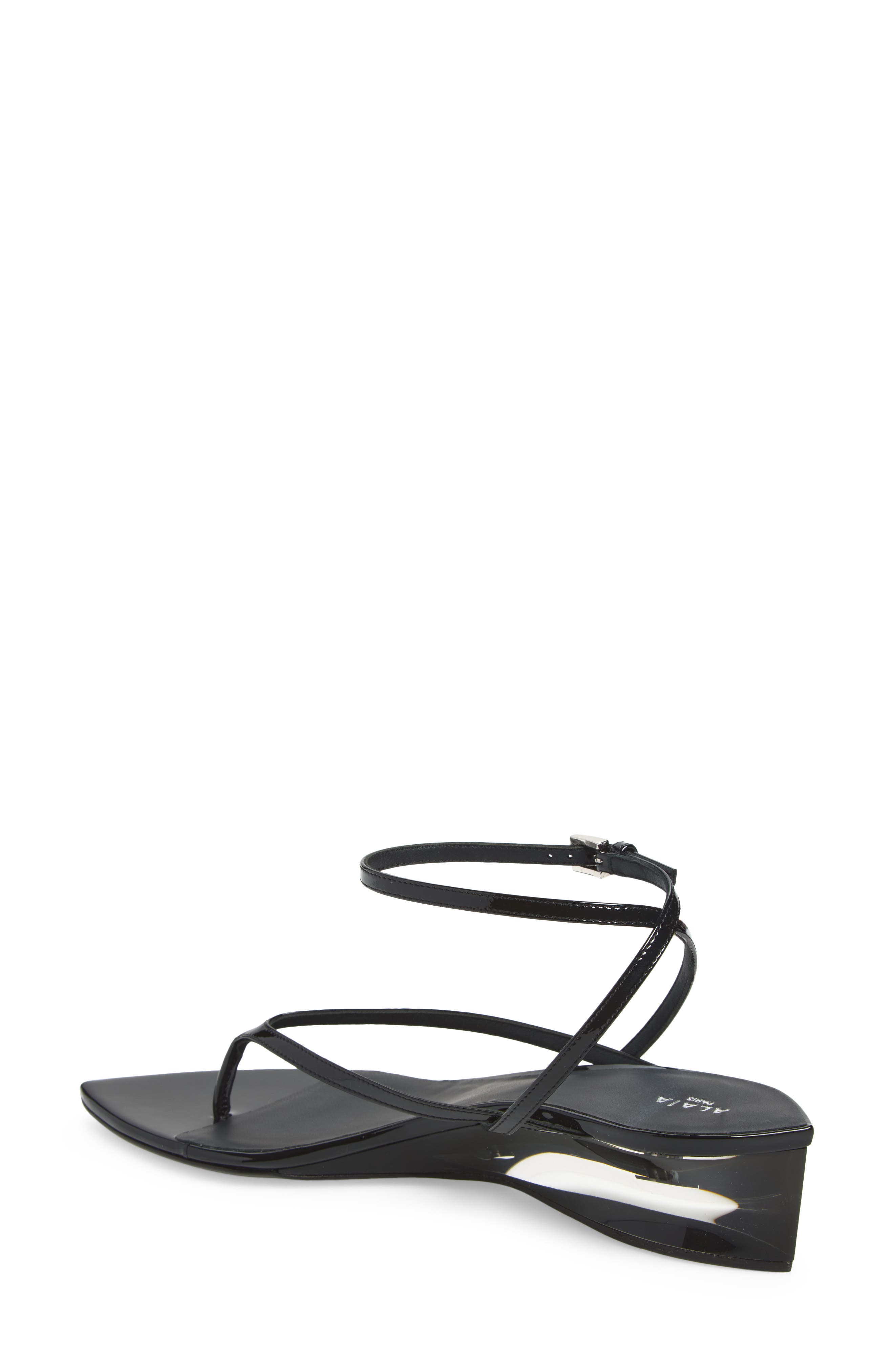 Invisible Wedge Ankle Strap Sandal, Alternate, color, NOIR