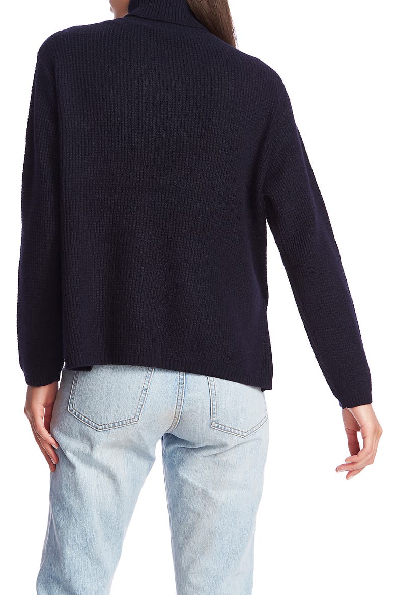 Side Button Waffle Weave Turtleneck Sweater, Alternate, color, BLUE NIGHT