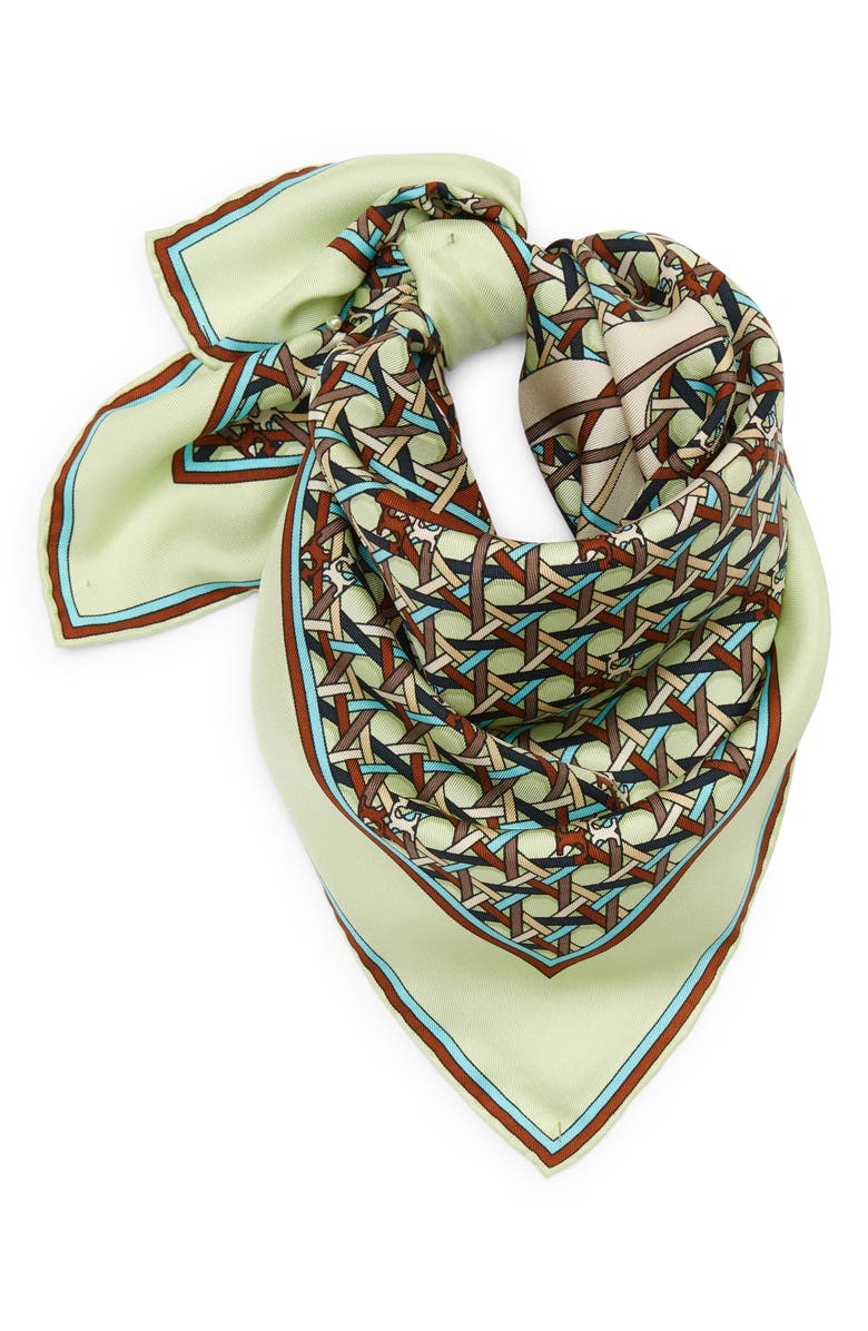 Tory Burch Basketweave Silk Square Logo Scarf, Main, color, 