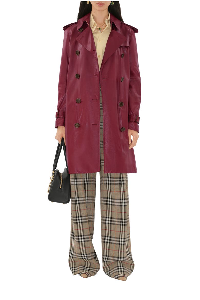 Mid-length Leather Kensington Trench Coat, Main, color, Ripple red