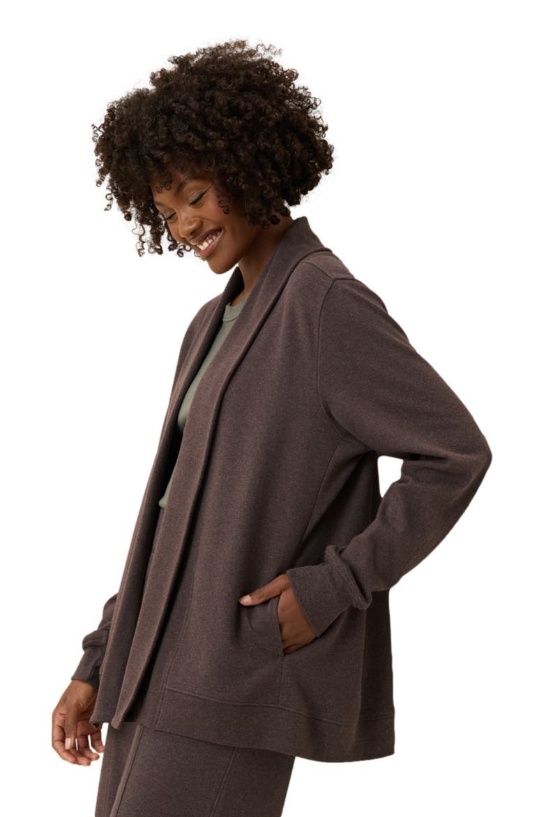 Airplane Short Drape Cardigan, Alternate, color, Chocolate Heather