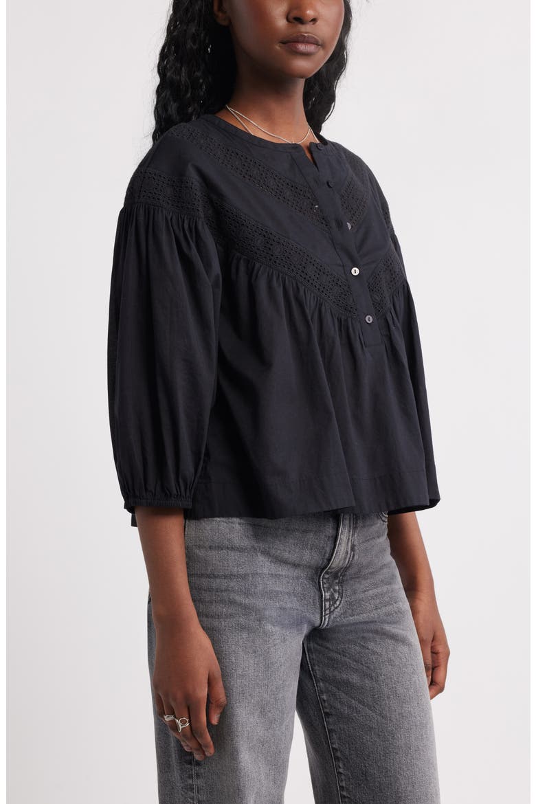 Lace Inset Woven Shirt, Alternate, color, BLACK