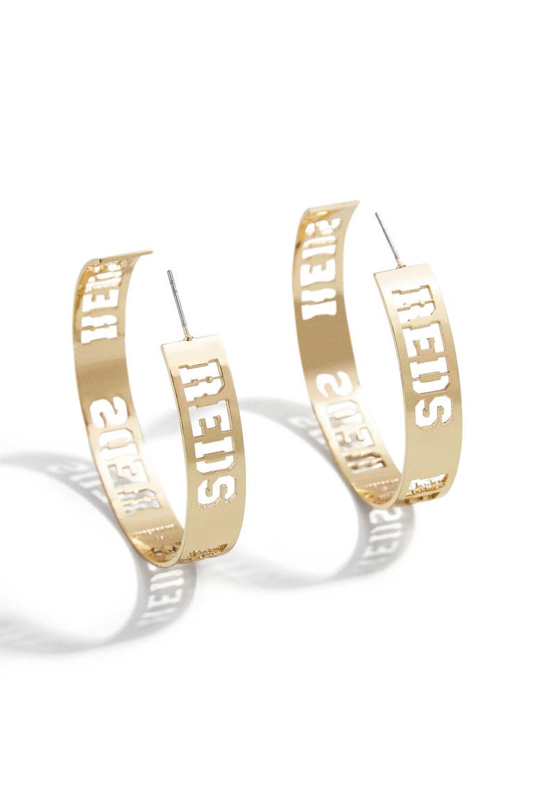 x Baublebar Cincinnati Reds Large Cutout Hoop Earrings, Main, color, Gold