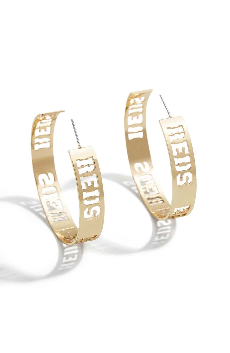 WEAR by Erin Andrews x Baublebar Cincinnati Reds Large Cutout Hoop Earrings, Main, color, Gold