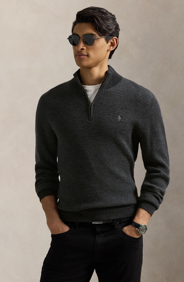 Polo Ralph Lauren Textured Wool Quarter Zip Sweater, Alternate, color, 