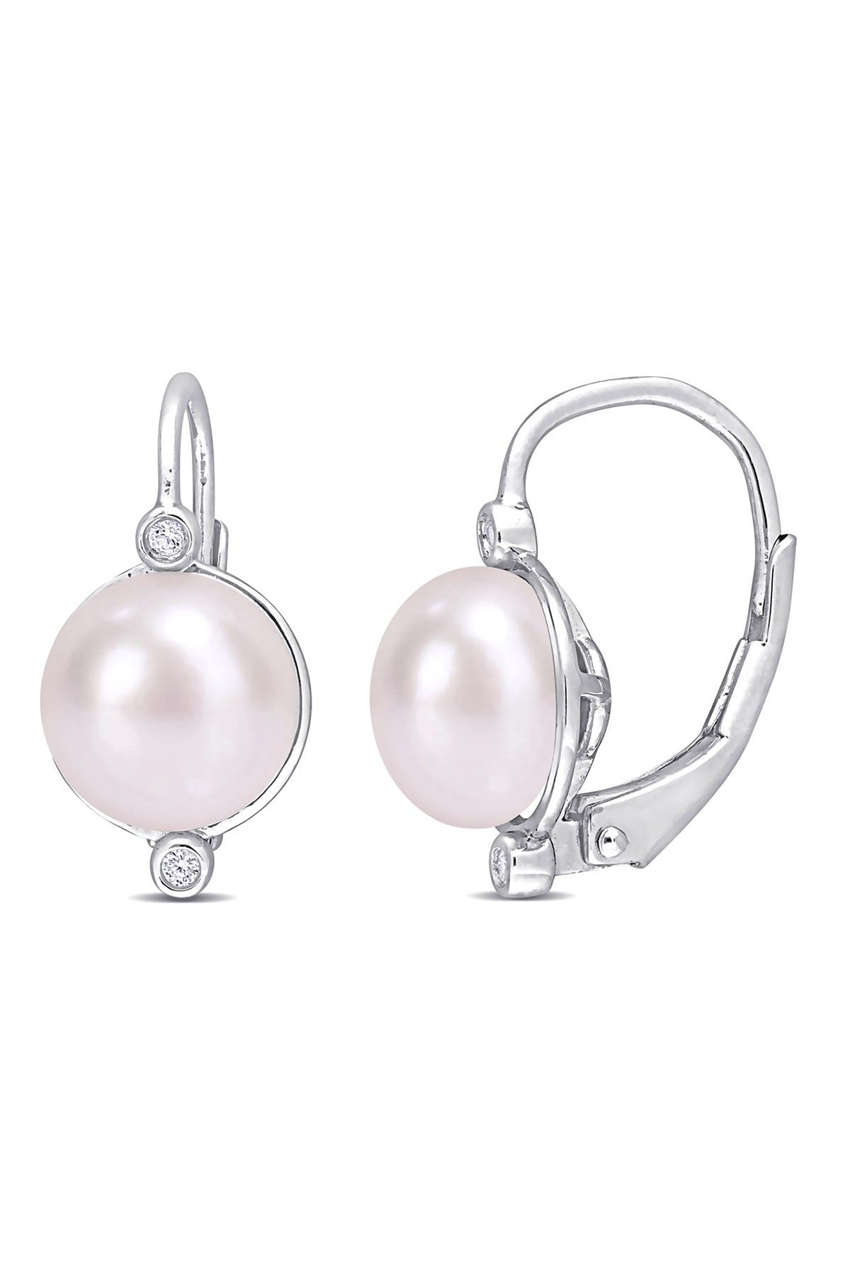 DELMAR Diamond & 7.5-8mm Freshwater Pearl Earrings