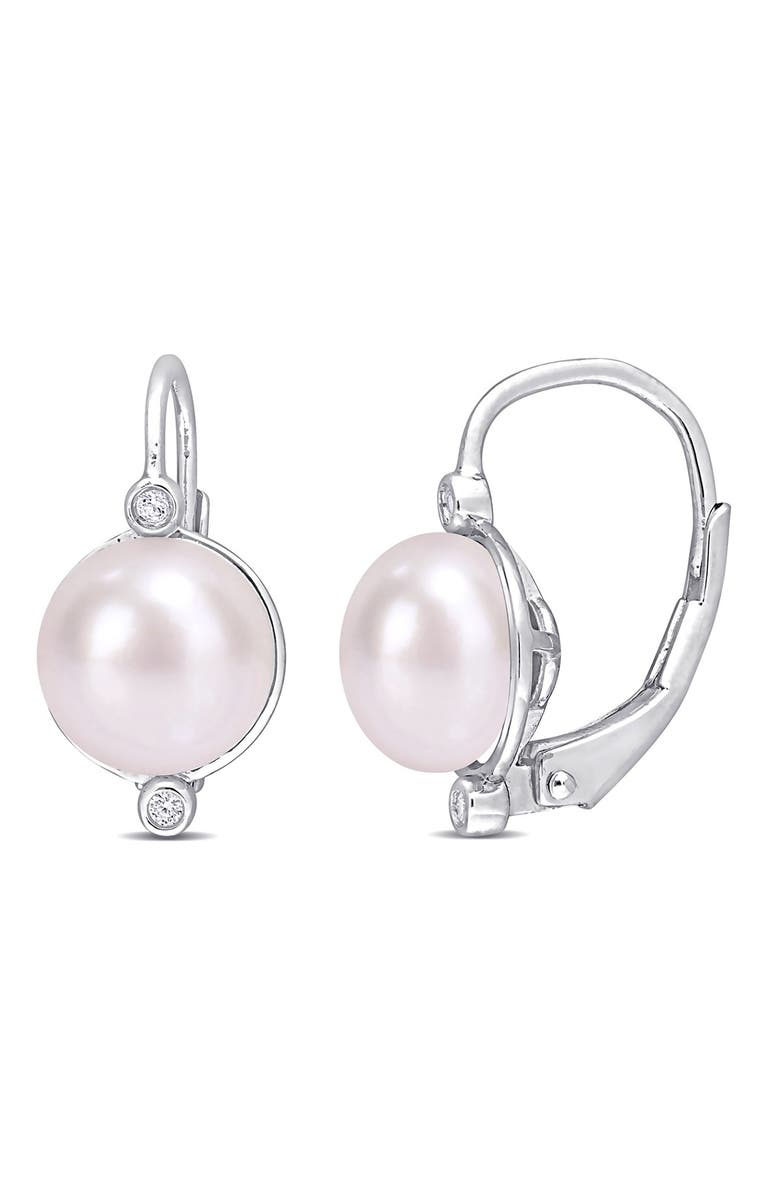 DELMAR Diamond & 7.5-8mm Freshwater Pearl Earrings, Main, color, White
