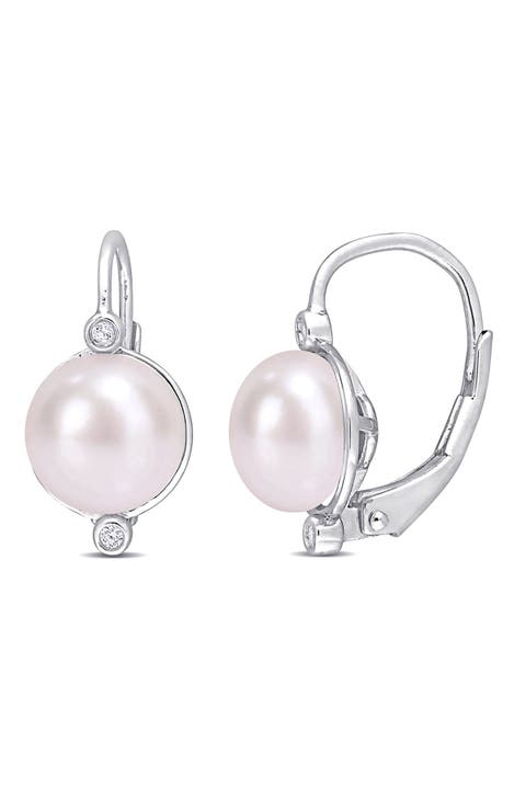 Diamond & 7.5-8mm Freshwater Pearl Earrings